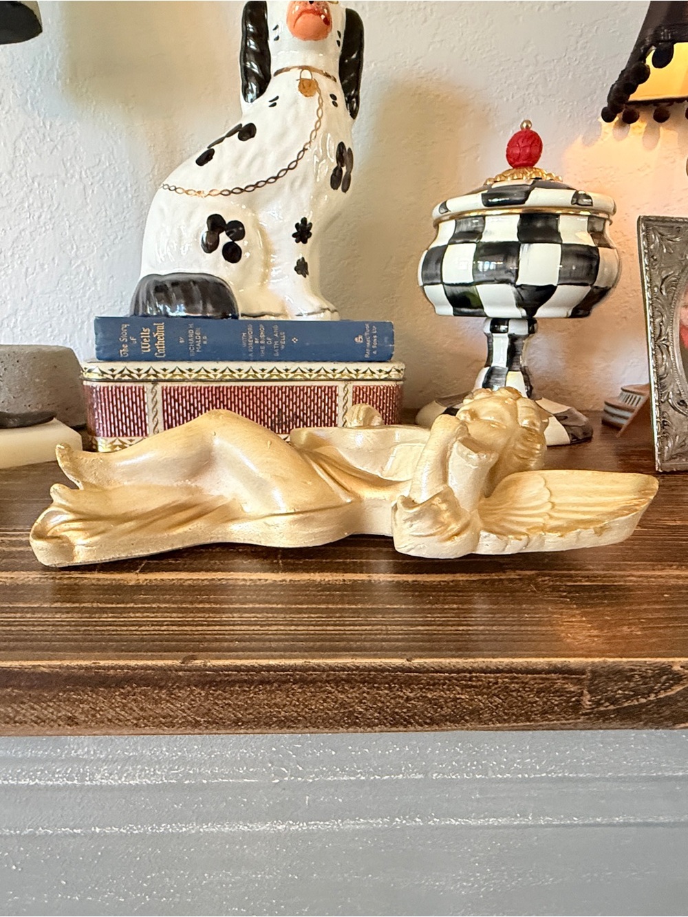 1960’s Gold and Cream Plaster Angel Cherub Wall Art Sculpture Plaque - Picture 7 of 15